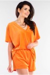 luźna pomarańczowa bluzka damska z dekoltem V na wiosnę.jpg