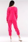 różowa neonowa bluzka damska z dekoltem V i długimi rękawami na co dzień.jpg