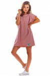 modna różowa sukienka z krótkim rękawem z bawełny na co dzień.jpg