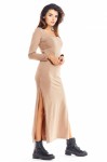 beżowa sukienka maxi z rozcięciami po bokach na co dzień.jpg