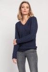 casualowy damski sweter granatowy z wełną z dekoltem w serek na co dzień.jpg