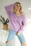 fioletowy sweter damski oversize z dużym dekoltem w serek na zimę na co dzień.webp