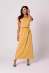 elegancka sukienka maxi z gumką w talii w kolorze żółtym.webp