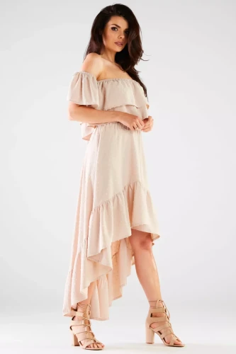 beżowa spódnica maxi z falbanami