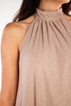 elegancka sukienka beżowa halter