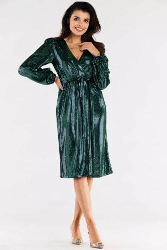 sukienka kopertowa zielona z cekinami