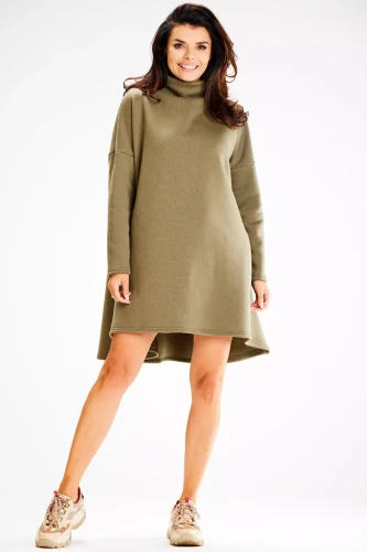 khaki sukienka bawełniana z kołnierzem