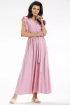 sukienka maxi w kolorze różu z falbankami na rękawach
