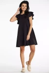 czarna sukienka mini trapezowa z falbanami