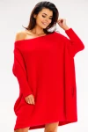 czerwona sukienka casual z miękkim swetrem o kroju nietoperza.webp