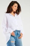 Biała koszula damska z ozdobnymi guzikami i długimi rękawami.webp