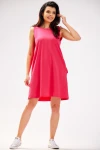 sukienka fuksja bez rękawów z dekoltem V na plecach.webp