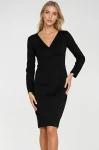 Czarna sukienka ołówkowa z kopertowym dekoltem.webp