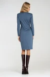 Gładka kobaltowa sukienka midi z długim rękawem.webp