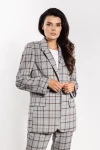 szara marynarka damska w kratę z klapami i kieszeniami.webp
