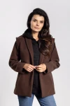 elegancka brązowa kurtka wełniana damska z kapturem czarnym.webp
