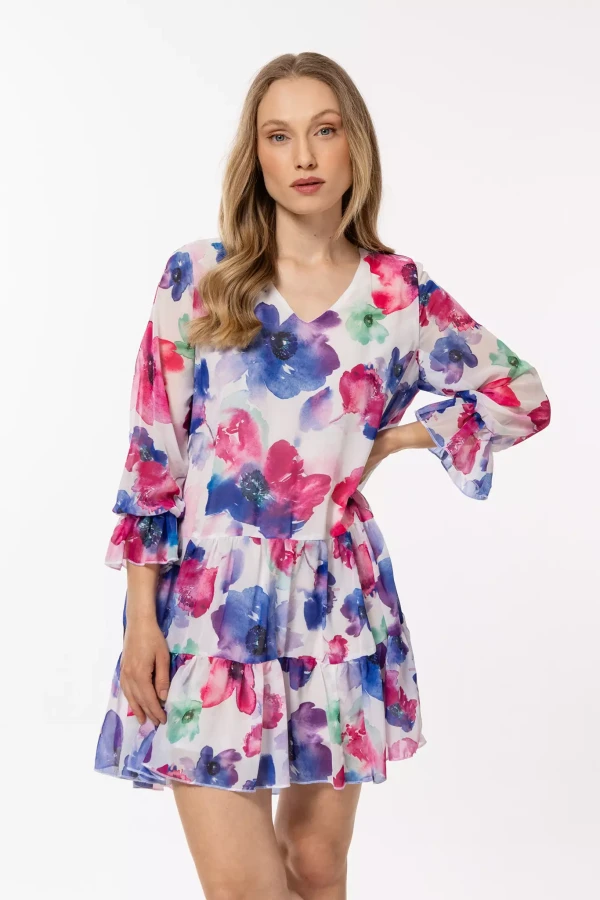 Letnia sukienka mini we wzory z falbankami