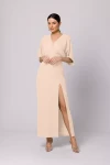 Sukienka maxi z rozcięciem beżowa.webp