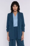 teal elegancki żakiet damski z marszczonym rękawem.webp