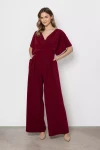 bordo elegancki kombinezon damski z kopertowym dekoltem.webp