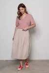 Spódnica damska midi o rozkloszowanym kroju z kieszeniami beżowa.webp