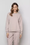 Bluza damska o luźnym kroju z długim rękawem i okrągłym dekoltem beż.webp