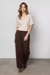 Spodnie damskie wide leg w stylu casual czekolada.webp